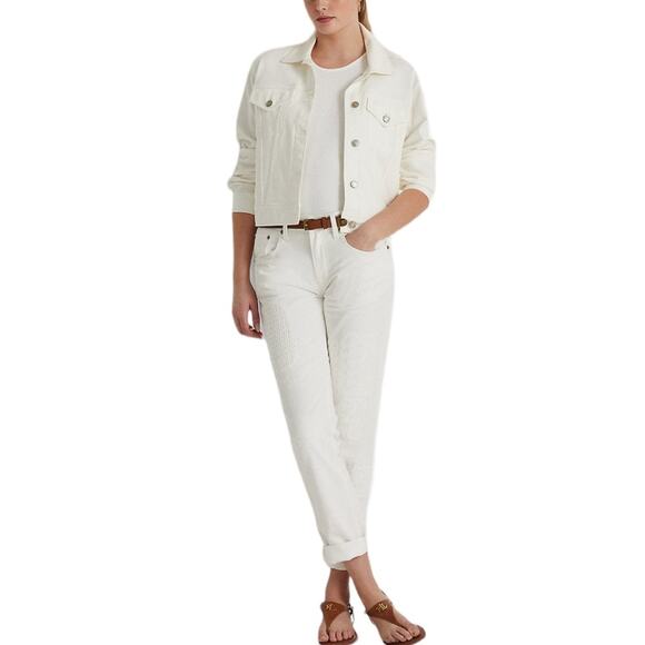 Lauren Ralph Lauren Eyelet Embroidery Relaxed Ankle Jeans White Wash Size 16/16W - Picture 6 of 9